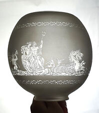Victorian Poseidon Neptune Crystal Etched Glass Gas Kerosene Oil Lamp Shade for sale  Shipping to South Africa