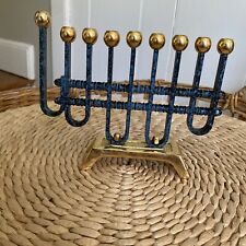 Usado, Pequeno 6x7,5 pol. Karshi Original 9 ramos Hanukkah Menorah azul e folheado a ouro 24K comprar usado  Enviando para Brazil