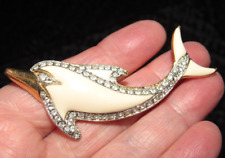 Used, VINTAGE JEWELLERY LARGE ENAMEL & SPARKLING RHINESTONE DOLPHIN GOLD BROOCH PIN for sale  Shipping to South Africa