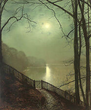 Used, Large oil painting John Atkinson - Nice moon night landscape by the river canvas for sale  Shipping to Canada
