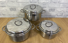 Le Pentole Set of 3 Double Handled  Stainless Steel Stock Pots with Lids(PG139G), used for sale  Shipping to South Africa