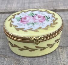 "Antigua caja de baratijas de porcelana pintada a mano estilo Francia Limoges rosa amarillo 2""" segunda mano  Embacar hacia Argentina