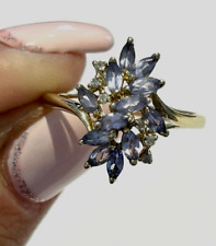 9ct Gold Ring Diamond & Tanzanite Cluster UK Ring Size R - 9ct Yellow Gold for sale  Shipping to South Africa