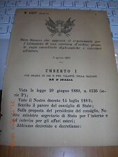 REGIO DECRETO 1889 APPROVA IST CAR PRESSO REGIE  DIPLOMATICHE E CONSOLARI ESTERO, usado segunda mano  Embacar hacia Mexico