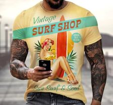 Camiseta Vintage Surf Shop Surf Retrô Linda Modelo Pin-Up | TAMANHO REGULAR, usado comprar usado  Enviando para Brazil
