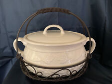 Celebrating Home Stoneware Veranda Basketweave Casserole Bean Pot Lid & Carrier for sale  Shipping to South Africa