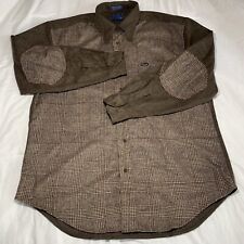 Steampunk Faconnable Plaid Brown Wool Blend Elbow Patches Long Sleeve Shirt Sz L for sale  Shipping to South Africa