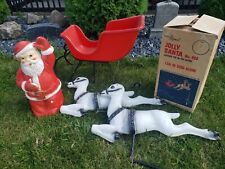 Beco Original Christmas Blow Mold 1960s JOLLY SANTA Sleigh and reindeer lot for sale  Portage