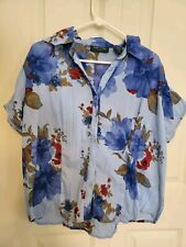 Camisa feminina vintage com botões de estúdio grama limão tamanho XL floral azul e vermelha, usado comprar usado  Enviando para Brazil