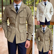 Used, Vintage Men's Safari Jacket Four Pockets Hunting Coats Slim Fit Khaki Beige Plus for sale  Shipping to South Africa