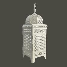White Moroccan Filigree Lantern Candle Holder White Metal Bohemian Decor Wedding for sale  Shipping to South Africa
