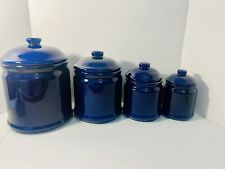 Vintage Set Of 4 Cobalt Blue Ceramic Kitchen Canisters for sale  Shipping to South Africa