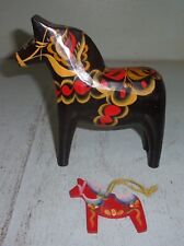 Hand Carved Wood Swedish Dala Horse 6 1/2" Black plus Red Ornament for sale  Shipping to South Africa