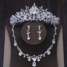 5cm Tall Tiara With CZ Crystal Necklace Earrings Set Wedding Queen Princess Prom for sale  Shipping to South Africa
