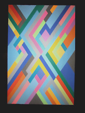 Used, Geometric Original Painting Art Hard Edge Diagonal Maze Manner Bridget Riley for sale  Shipping to South Africa