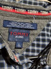 Camisa masculina vintage Tommy Hilfiger com botões xadrez grande azul preta longa anos 90 Y2k comprar usado  Enviando para Brazil