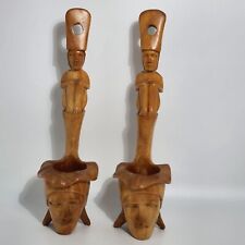 Set of 2 Ifugao Hand Standing Wooden Tiki Candle Holder Carved Tribal Figural for sale  Shipping to South Africa