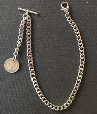 Used, Albert pocket watch chain with a "Lucky" ER II sixpence fob,silver colour for sale  Shipping to South Africa