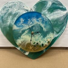 Reloj personalizado de madera acríclico costero en forma de corazón decoración de pared playa verde océano ooc segunda mano  Embacar hacia Argentina