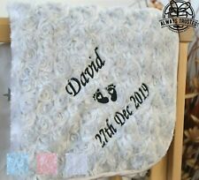 PERSONALISED BABY BLANKET EMBROIDERED ROSEBUD ITALIC FONT BABY BOY GIRL GIFT for sale  Shipping to South Africa