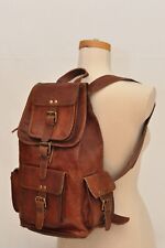 Men's Goat Leather Backpack Vintage Bag Travel Rucksack Genuine, used for sale  Shipping to South Africa