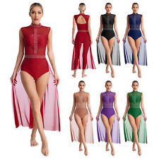 Womens Dance Dress Flowy Costume Press Buttons Dancewear Rhinestone Leotard for sale  Shipping to South Africa