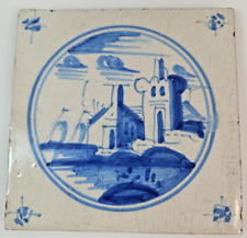 Antiguos azulejos holandeses azul Delft de 5""x5"" paisaje rural antiguo, pueblo y veleros segunda mano  Embacar hacia Argentina
