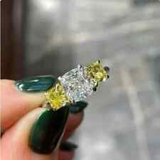 2Ct Cushion Lab Created Diamond Citrine Three Stone Ring 14K White Gold Plated, used for sale  Shipping to South Africa