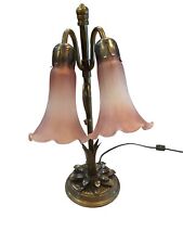 "Lámpara de mesa de tulipán de dos luces estilo Tiffany rosa esmerilada - 19" segunda mano  Embacar hacia Argentina