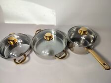 Cuisine Cookware Command Performance Gold 10 8.5 & 7.5" W/Lid 18/10 Set Of 3 for sale  Shipping to South Africa