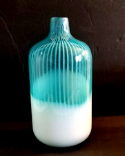 Jarrón botella vidrio estilo Murano jarra blanco y azul rayas 13"H segunda mano  Embacar hacia Mexico