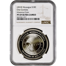 Nicaragua 10 Córdobas 2010, NGC PF69 UC, ""Monedas Históricas"" Top Pop 3/0, usado segunda mano  Embacar hacia Argentina