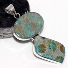 Fossil Coral 925 Silver Plated Long Gemstone Pendant 2.5" New Arrival GW for sale  Shipping to South Africa