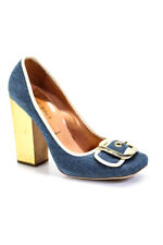 Bombas Vicini femininas biqueira quadrada denim fivela slip on azul tamanho 39 9 LL19LL comprar usado  Enviando para Brazil