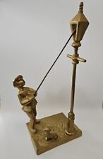 Used, Early Solid Brass Figure Of Man & Dog Lighting A Gas Street Lamp 2.3kg 34cm Tall for sale  Shipping to South Africa