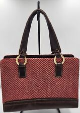 Bolsa Tommy Hilfiger marrom couro sintético e tecido vermelho/bege twead 11" X 8" X 5", usado comprar usado  Enviando para Brazil