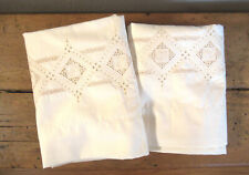 2 fronhas de travesseiro padrão marfim canhões bordado e corte mistura de algodão, usado comprar usado  Enviando para Brazil