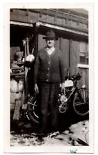 Nicely Dressed Man Whizzer Bicycle Motorcycle Bike Scene Vintage Snapshot Photo for sale  South Charleston