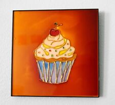 Original Mixed Media Stained glass Painting Art Glass Home decor set 4 cupcakes for sale  Shipping to Canada