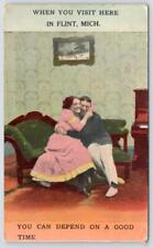 CARTÃO POSTAL 1913 FLINT MICHIGAN CONTE COM UM BOM TEMPO CASAL ROMÂNTICO EM SOFÁ CHAISE comprar usado  Enviando para Brazil