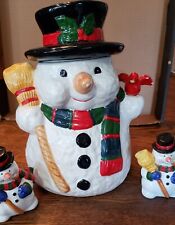 Vintage Christmas Snowman Cookie Jar, Matching Salt/Pepper Shakers, used for sale  Shipping to South Africa
