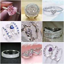 Gorgeous 925 Silver Cubic Zirconia Rings Women Wedding Bride Jewelry Size 6-10, used for sale  Shipping to South Africa