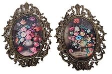 Vintage Ornate Italian Brass Frame Bubble Glass Floral Artwork Made In Italy  for sale  Shipping to South Africa