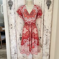Sunny Leigh Size Large Womans Rust Coral White Beige Paisley Floral Belted Dress comprar usado  Enviando para Brazil