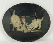 Antique 19th C Oil Painting Two Cats Drinking Spilled Milk - For Restoration for sale  Shipping to South Africa
