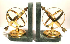 Vintage Rare Globe Armillary Astrolabe Green Marble Brass Sundial Bookends B for sale  Shipping to South Africa