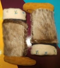 Authentic Vtg Handmade Native Canadian Real Fur & Leather Wool Mukluks Child for sale  Canada