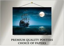 Pirate Ship Sea Moon Art Large Poster Print Gift A0 A1 A2 A3 A4 Maxi for sale  DARTFORD