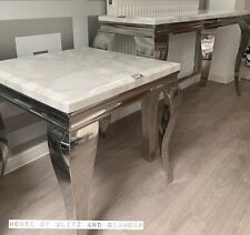 Brand New  Louis  White Marble Side Lamp Table Chrome Legs 60cm X 60cm for sale  Shipping to South Africa