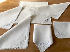 6 x Vintage Embroidered Cutwork Table Napkins/Mats/Cocktail ~ natural linen for sale  Shipping to South Africa